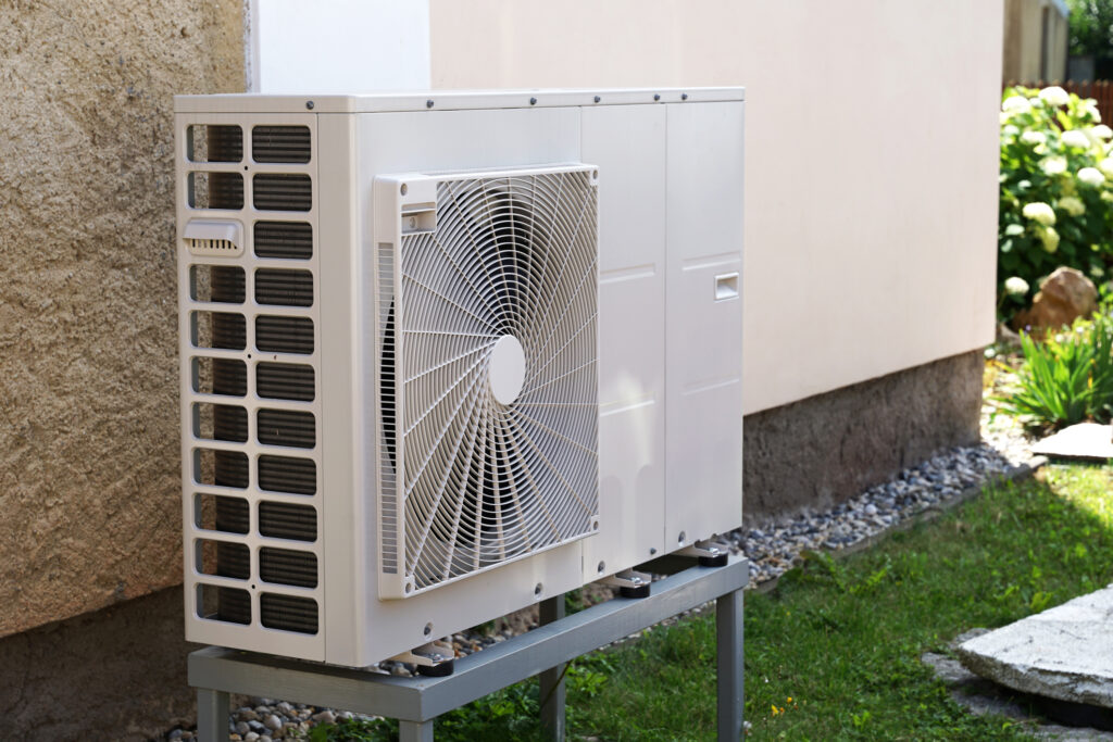 Heat pump outside of a Massachusetts home